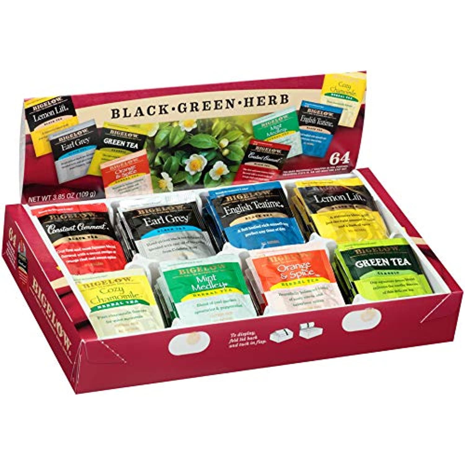 Bigelow Tea Variety Pack 8 Flavor Assortment 64-Count Boxes (Pack Of 6) Caffeinated Individual Green And Black Tea Bags, For Hot Tea Or Iced Tea, Drink Plain Or Sweetened With Honey Or Sugar