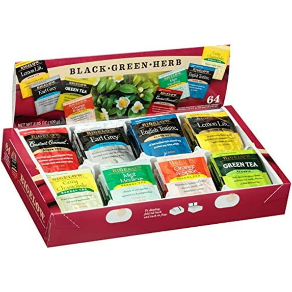 Bigelow Tea Variety Pack 8 Flavor Assortment 64-Count Boxes (Pack Of 6) Caffeinated Individual Green And Black Tea Bags, For Hot Tea Or Iced Tea, Drink Plain Or Sweetened With Honey Or Sugar