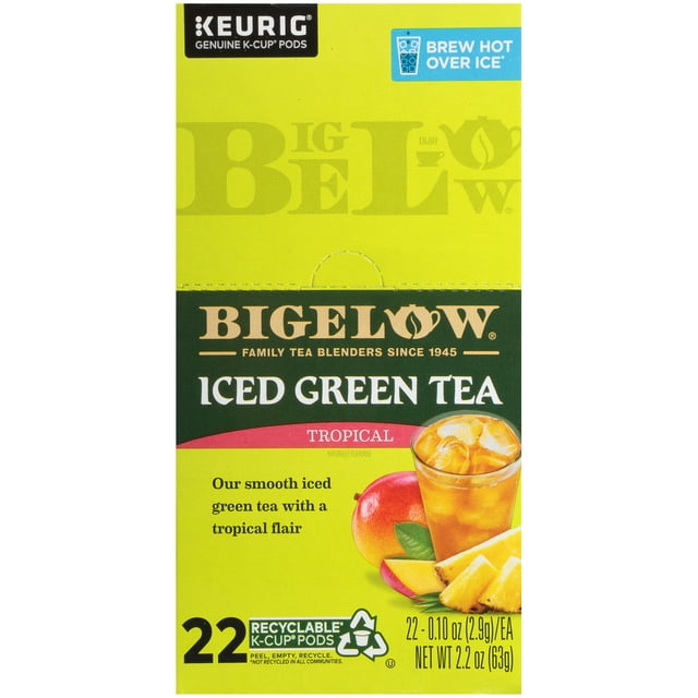 Bigelow Tropical Green Tea Iced Keurig KCup® Pods, 22 Pods