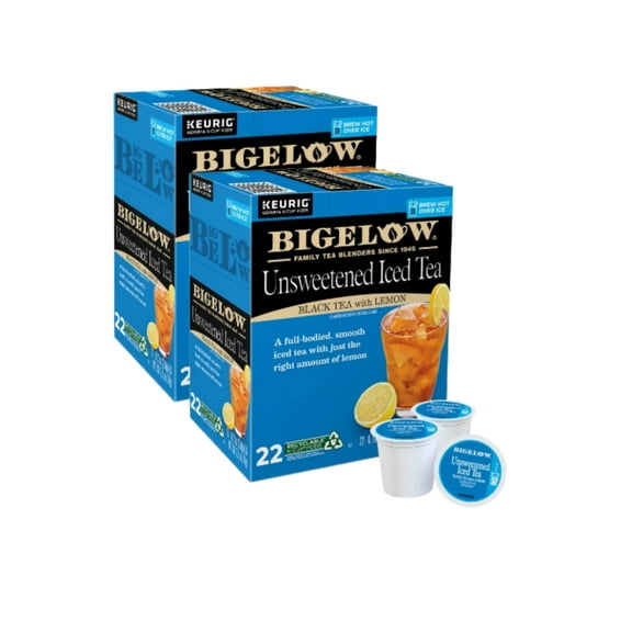 Bigelow Unsweetened Black Iced Tea with Lemon K Cups Pods, 44 Total