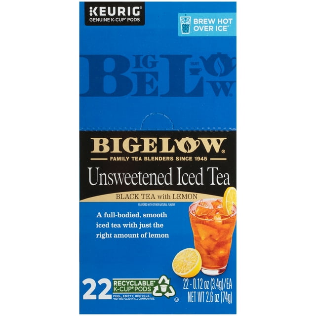 Bigelow Unsweetened Iced Black Tea with Lemon, Keurig KCup Pods, 22