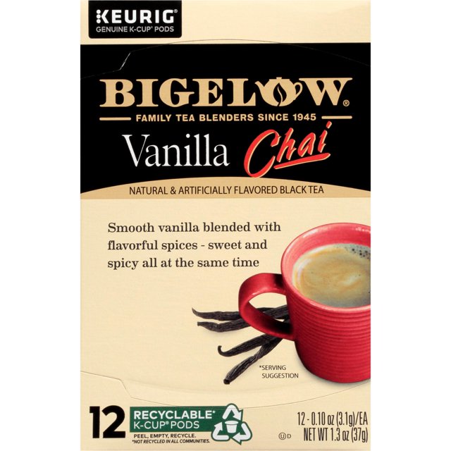 Bigelow Vanilla Chai, Black Tea Keurig KCup Tea Pods, 12 Count