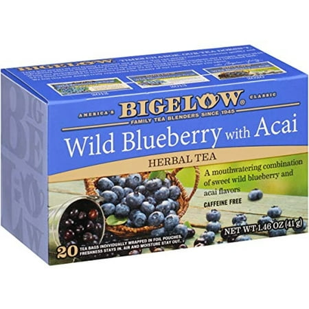 Bigelow Wild Blueberry With Acai Herbal Tea, 20-Count (Pack Of 6), Caffeinated 120 Tea Bags Total