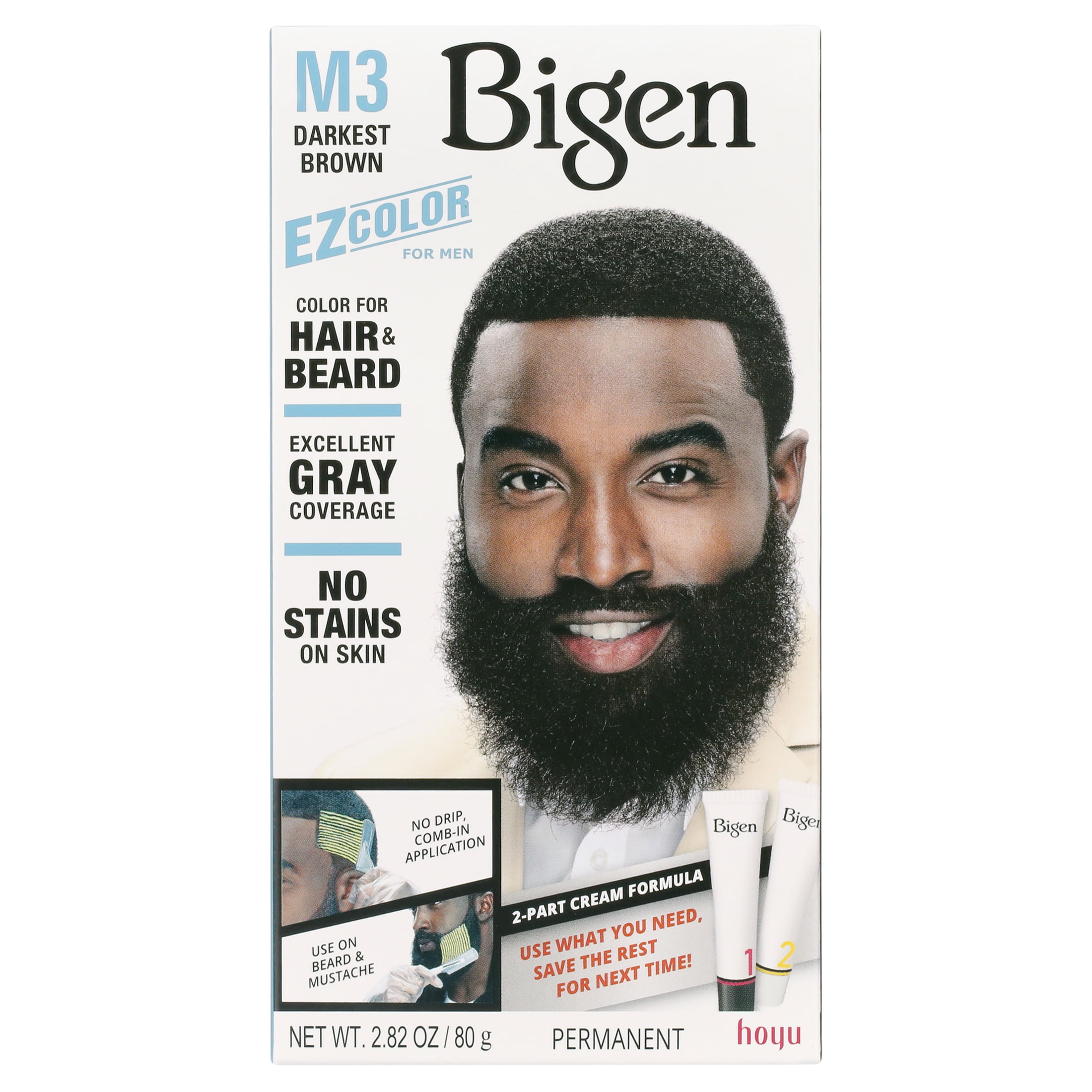 Bigen EZColor Men's Hair and Beard Dye, Darkest Brown, Permanent