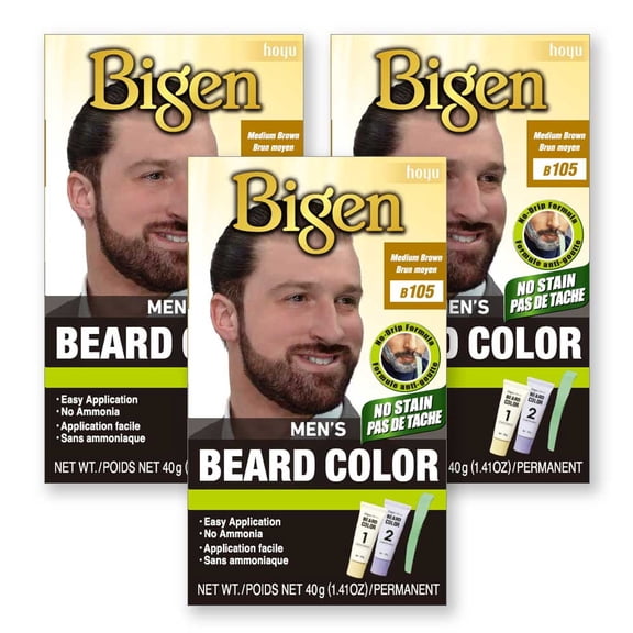 Bigen Mens Beard Color 105 Medium Brown - 3 Pack