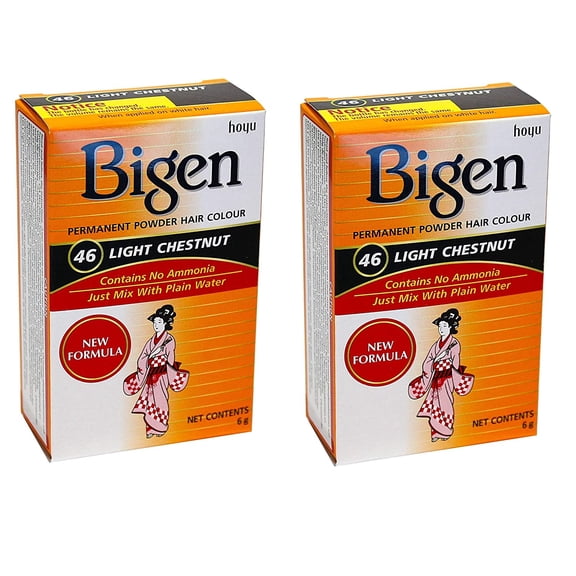 Bigen Permanent Powder Hair Color, 46 Light Chestnut, 0.21 Oz., Pack of 2
