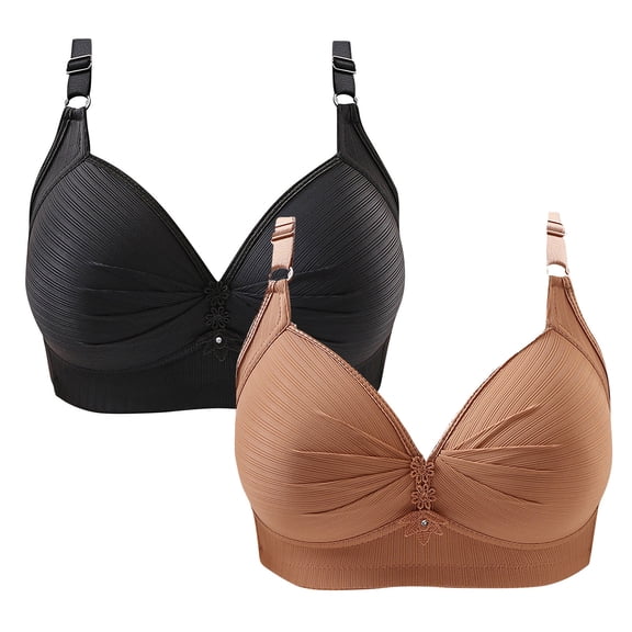 Bigersell 2 Pack Bras for Women Plus Size Full-Coverage Wireless Bras Ladies Push up Bras No Underwire Female Full Figure Padded Bra Style-D44, Comfortable Soft Wire-Free Bras S-1-Khaki 46B