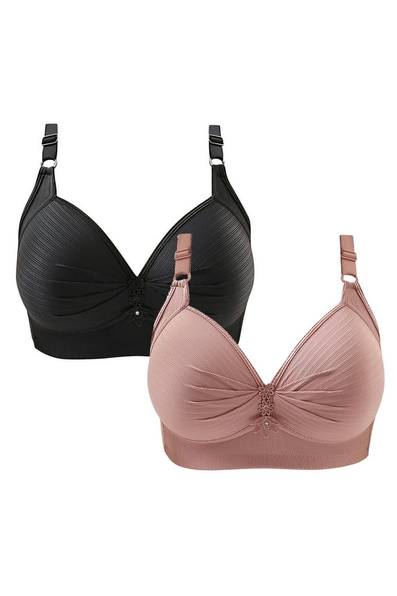 2 Pack Bras for Women Plus Size Full-Coverage Wireless Bras Ladies Push up Bras No Underwire Female Full Figure Padded Bra Style-D44, Comfortable Soft Wire-Free Bras S-1-Pink 46B