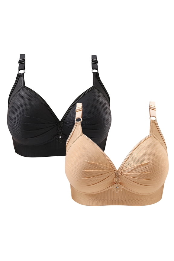 2 Pack Bras for Women Plus Size Full-Coverage Wireless Bras Ladies Push up Bras No Underwire Female Full Figure Padded Bra Style-D44, Comfortable Soft Wire-Free Bras S-1-Beige 50B