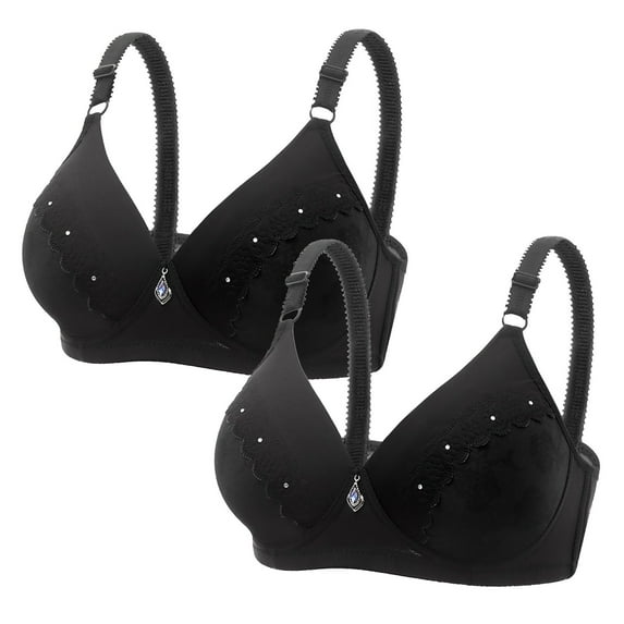 Bigersell 2pcs Seniors Bras, Womens Front Closure Snap Bras Pack, Daisy Bras for Older Women No Underwire Floral Print Comfort Strap Wireless Bralette Plus Size Push up Bra Style-D48 Y-5-Black 40B