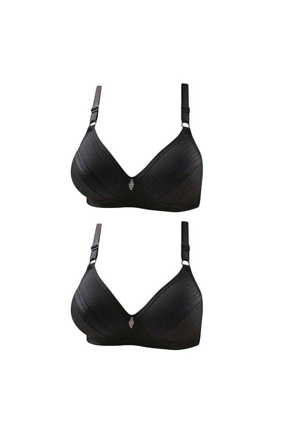 2pcs Wireless Bras Sets Women Plus Size Wireless Bras Ladies V-Neck Push up Bras No Underwire Hook and Eye Closure Padded Bralette Women Comfort Soft No Wire Brassiere F-Black 40