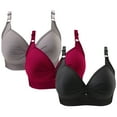 thumbnail image 1 of Bigersell 3 Pack of Bras for Women Plus Size Wireless Bra Ruched Front Ladies Push up Padded Bras No Underwire Wire-Free Bra Hook and Eye Closure S-6-Multicolor, 1 of 2