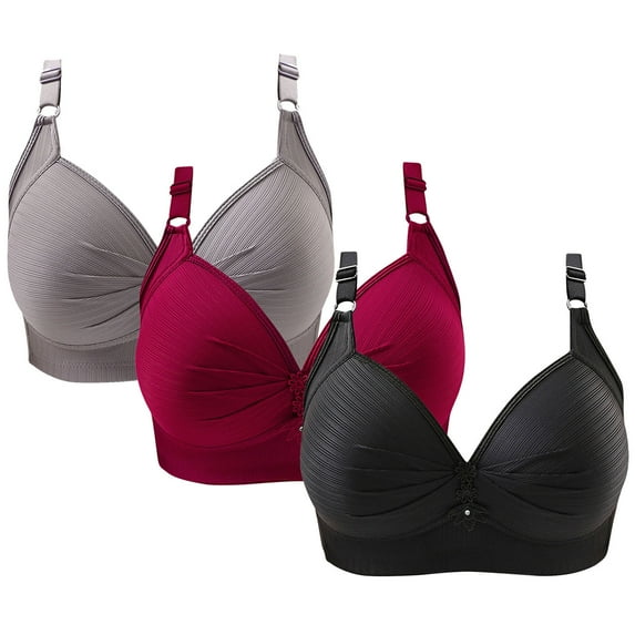 Bigersell 3 Pack of Bras for Women Plus Size Wireless Bra Ruched Front Ladies Push up Padded Bras No Underwire Wire-Free Bra Hook and Eye Closure S-6-Multicolor