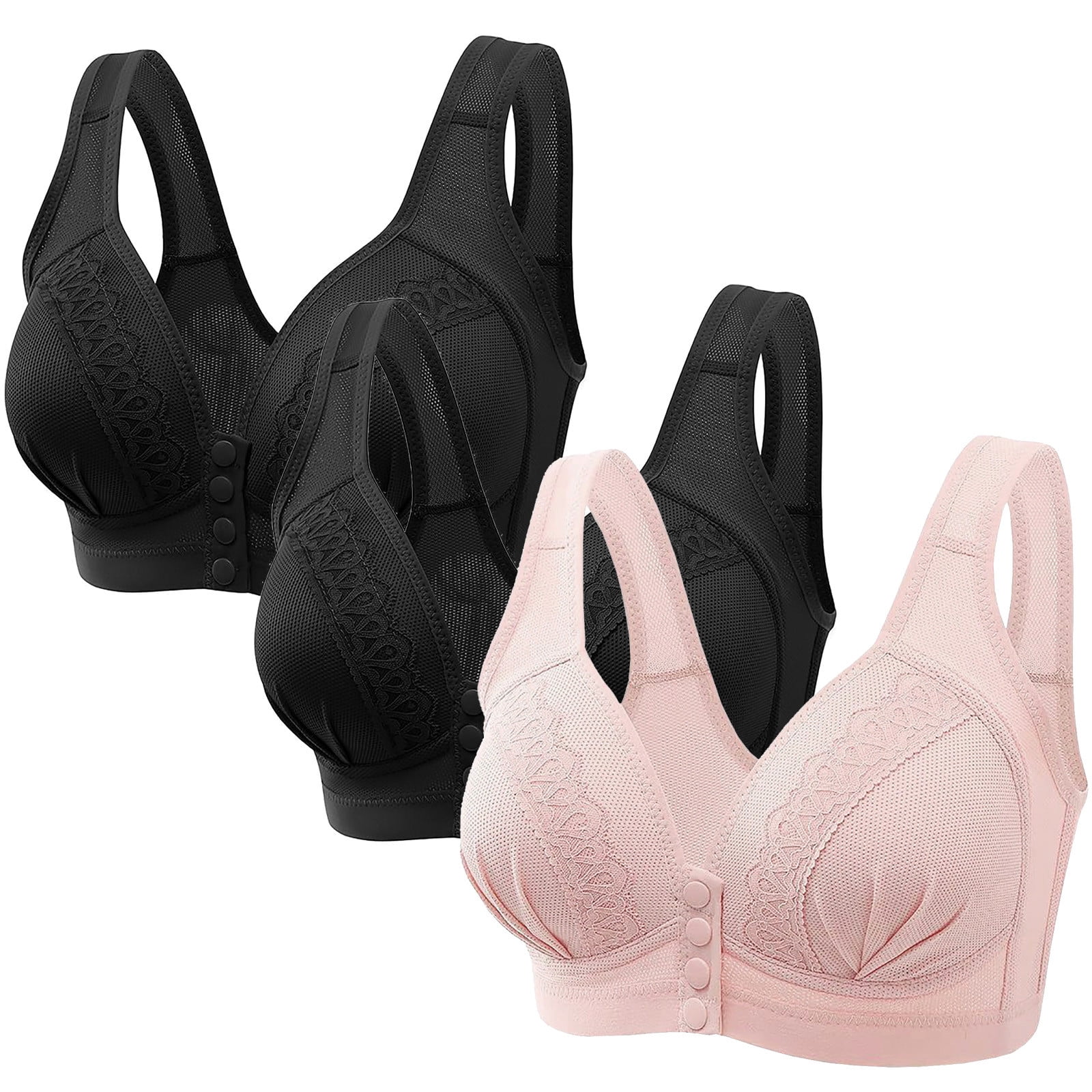 Bigersell Lace Bralette 4 Snaps Bras for Senior Women Front Snap Closure  Bra Soft Comfortable V-Neck Push up Padded Bras No Underwire Daisy Bras for