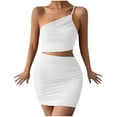thumbnail image 1 of Bigersell A Line Dresses for Women Solid Color Fashion Design Bodycon Drawstring One-shoulder Short Dress Women T-Shirt Dress Style 20459, Female Maxi Dresses White L, 1 of 4