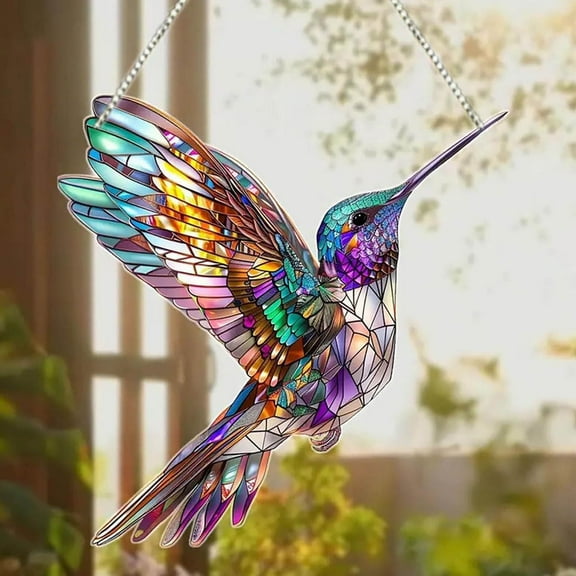 Bigersell Acrylic Hummingbird Hanging Ornaments for Window Decorative Hanging Ornaments Small Hummingbirds Figurine Christmas Tree Decorations Birds Lovers Gifts, Colorful