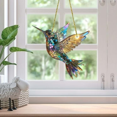 Bigersell Acrylic Hummingbird Ornaments for Window, Wall Small Hummingbirds Figurines Decorative Hanging Ornaments Tree Christmas Decorations Hummingbird Pendant, Multi-color-a