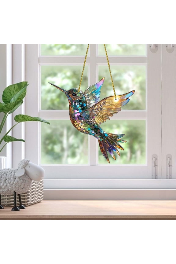 Acrylic Hummingbird Ornaments for Window, Wall Small Hummingbirds Figurines Decorative Hanging Ornaments Tree Christmas Decorations Hummingbird Pendant, Multi-color-a