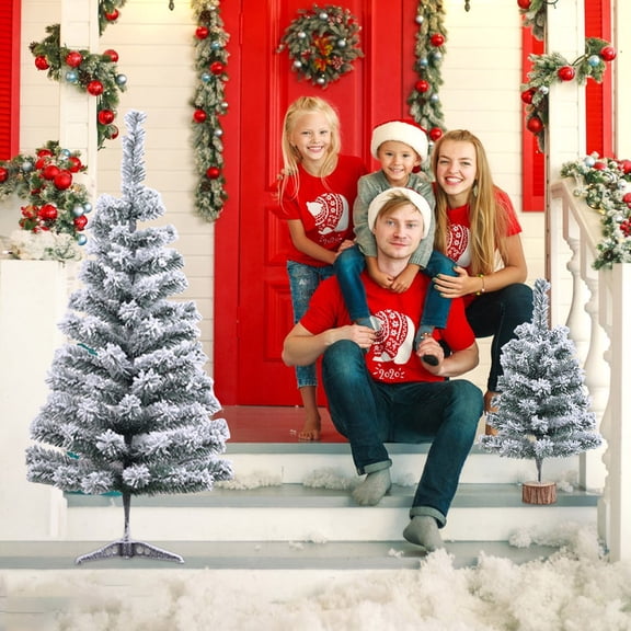 Bigersell Artificial Tabletop Christmas Tree with Snow Flocked Mini Xmas Pines Tree with Base for Table Desk Small Snow Trees Indoor Holiday Christmas Decorations