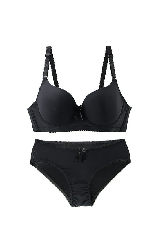 Athletic Sports Bra Women Lingerie Set Bra and Panties Summer Thin Lingerie Set Short Size Lace Push-Up Bra, Style 7259, Black 42C