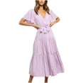 thumbnail image 1 of Bigersell Babydoll Dress for Women Solid Short Sleeve Loose Ruffles Lacing Dress Nursing Dress Women Sweater Dresses, Style 14535, Purple M, 1 of 9