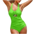 thumbnail image 1 of Bigersell Backless One-Piece Swimsuit for Women Front Ruched Keyhole V-Neck Bathing Suit Soft Padded Bras Cut Out 1 Piece Swimsuit Summer Beach Vacations Monokini Swimwear Green XL, 1 of 6