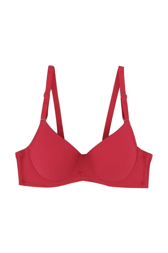 Backless Sports Bra Women Solid Underwear Small Breasts Push Up Detachable Double Shoulder Straps Underwire Bra Regular Size Wireless Bra, Style 7838, Red 32B