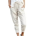 thumbnail image 1 of Bigersell Baggy Pants for Women Full Length Pants Women Casual Solid Cotton Linen Drawstring Elastic Waist Calf-Length Pencil Pants Ladies' Casual Work Pants, 1 of 7
