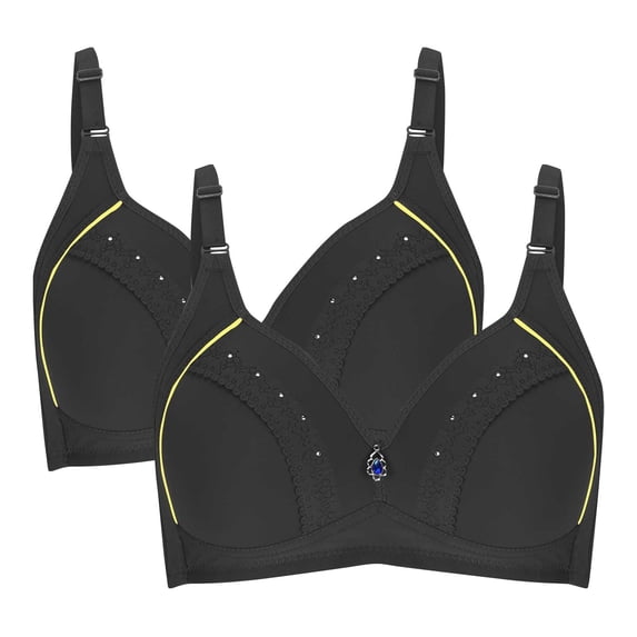 Bigersell Bandeau Bra for Women Girls New Woman's Embroidered Seamless Comfortable Breathable Bra Underwear No Underwire Two Piece Set Lace Bra Style F-1052 Black 44