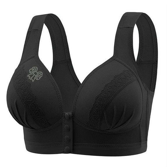 Bigersell Bandeau Bra for Women Girls Upgrade Ladies Seamless Comfortable No Underwire Breathable Gathering Front Opening Buckle Bra Woman Underwear Push-Up Bra Style F-645 Black XL