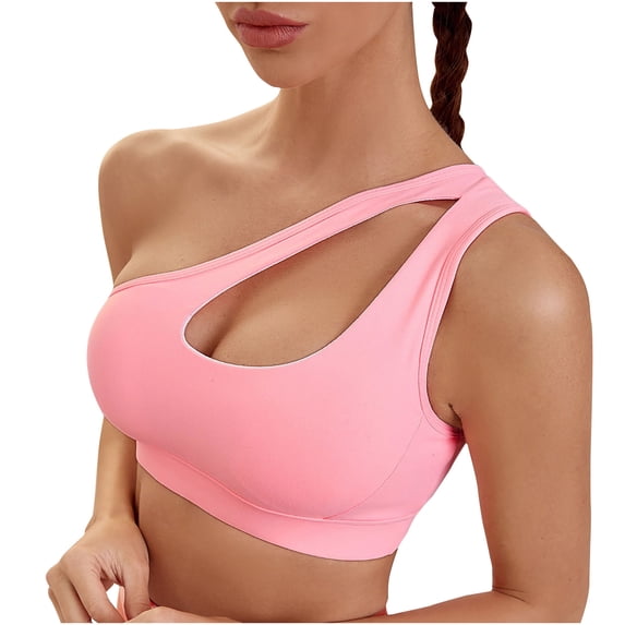 Bigersell Bandeau Sports Bra Women's One-shoulder Sport Bra Fitness Yoga Quick-drying Shock-proof Vest Running Sport Bra Female Full Coverage Bra Plus Spandex Training Bra Style 1600, L