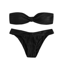 Bigersell Bandeau Swimsuits for Women - Strapless 2 Piece Bathing Suits - Padded Bra / Cheeky Bottoms Two Piece Swimsuits Vacation Swimwear Black L