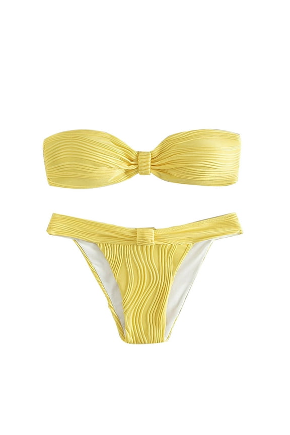 Bandeau Swimsuits for Women - Strapless 2 Piece Bathing Suits - Padded Bra / Cheeky Bottoms Two Piece Swimsuits Vacation Swimwear Yellow S