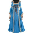 thumbnail image 1 of Bigersell Beach Dresses for Women 2023 Renaissance Short Sleeve Dress Medieval Women Festival s Medieval Gothic Gown Female Midi Dresses Regular T-Shirt Dresses, Style 7037, Light Blue 4XL, 1 of 5