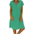 thumbnail image 1 of Bigersell Beach Wedding Dresses for Bride Summer Female V-Neck Short Sleeve Midi T-Shirt Dress Style D-84 Valentines Dress Plus Size Summer Dresses , Green 3XL, 1 of 5