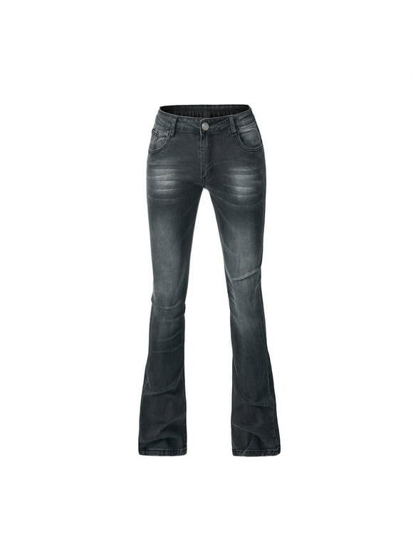 Bell Bottom Jeans Women High Waisted Flare-Leg Jeans Ripped Stretchy Full Length Denim Pants with Pockets Zipper Closure M-Black XXL