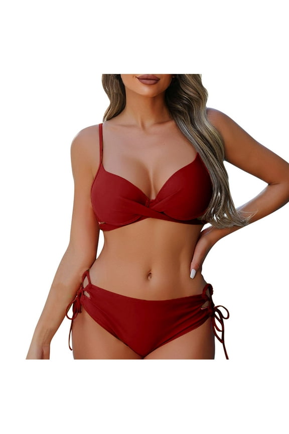 Bikini Sets for Women Trendy Front Wrap Two Piece Swimsuits Tie Lace up Cut Out Bikini Bottom 2 Piece Bathing Suit Swimwear Wine XL