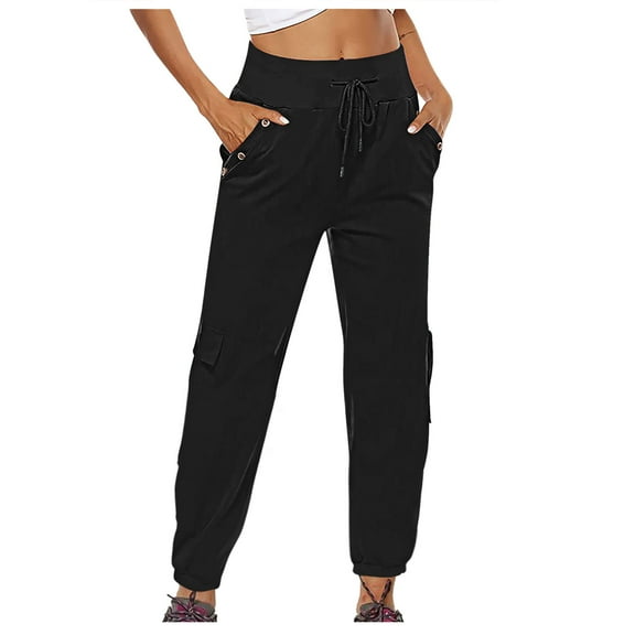 Bigersell Black Capris for Women Dressy Fashion Womens Casual Color Elastic Loose Pants Straight Wide Leg Trousers with Pocket Black l