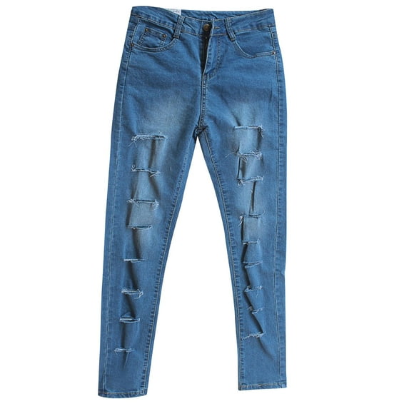 Bigersell Black Flare Jeans Wide Leg Jeans Clearance Cute Jeans Boyfriend Denim Pants Button Closure Distressed Pull On Jeans Female Stretch Straight High Waist Full Length Pants Style J-4 Blue M