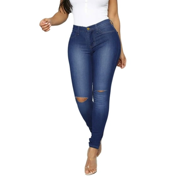 Bigersell Black Skinny Jeans Jeggings Deals High Waist Jeans Ladies Boyfriend Denim Pants Button Closure Distressed High Waisted Jeans Female Loose High Waist Full Length Pants Style J-240 Navy XXL
