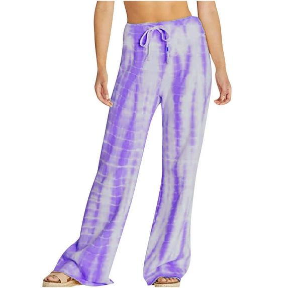 Bigersell Blue Pants for Women Full Length Pants Fashion Women Print Lightweight And Breathab Casual Loose Trouser Wide Leg Pants Bootcut Pants for Ladies