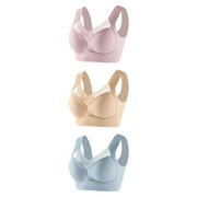 Bigersell Bra Packs Clearance 3pc Women Without Underwire Underwear Thin Lace Solid Color Push-Up Adjustment Bra Demi Cup Bra Style F-488 Blue L