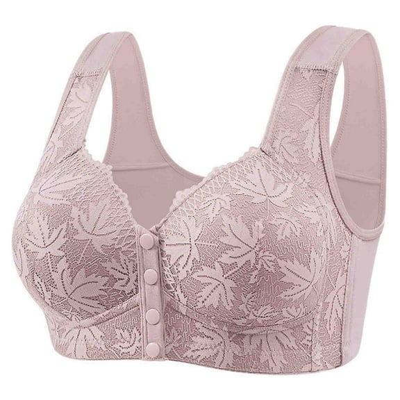 Bigersell Bra for Seniors Women - Comfortable Snap Bra - Snap Front Push up Padded Bras No Underwire - Old Women Front Closure Comfort Strap V-Neck Lace Bras Gray 42