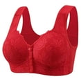 thumbnail image 1 of Bigersell Bra for Seniors Women - Comfortable Snap Bra - Snap Front Push up Padded Bras No Underwire - Old Women Front Closure Comfort Strap V-Neck Lace Bras Red 36, 1 of 2