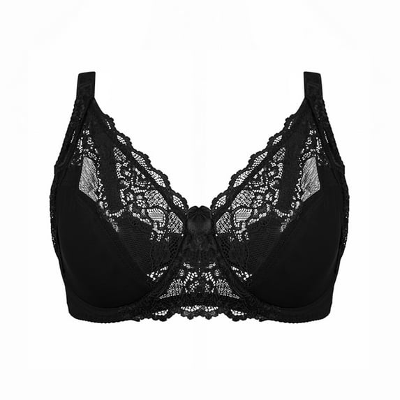 Bigersell Bra and Underwear Set Womens Solid Lace Lingerie Bras Underwear Bralette Bras Comfortable Bra Women's Plus Size Padded Sports Bra, Style 9112, Black 40E