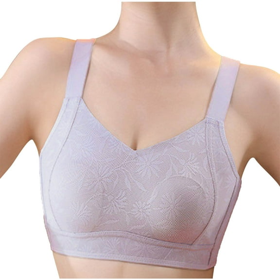 Bigersell Bra Without Underwire Discouts Comfortable Without Underwire Bra Wire-Free Bra Style F-1014 Purples XL