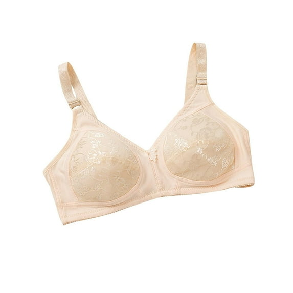 Bigersell Bra for Women New Senior Elder Women Women's Underwear Without Underwire and Sponge Thin Cotton Breathable Bra Plus Size and Large Cup Mother's Bra Lace Bra Style F-1269 Beige L