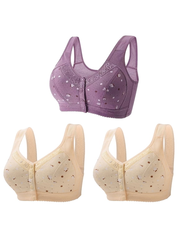Bra for Older Women 3pcs Full-Figure Bra Style R-3 Breathable Push-Up Bras Pack R-3-purple