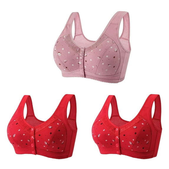 Bigersell Bra for Older Women Comfortable 3pcs Nursing Bra Style R-32 Breathable Lace Bras Pack R-32-pinky