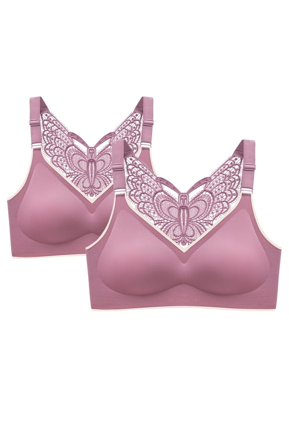 Bras 2pc V-Neck Wire-Free Bra Support Women Cupless Bra Full-Figure Bra Style R-161 Basic Bra Strap Nylon Seamless Bra Feature Everyday Bras Underwear Red M